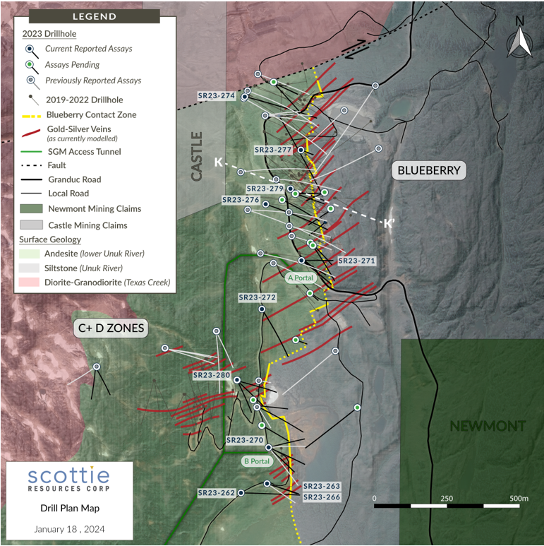 Scottie Resources Intercepts 7.94 G/T Gold Over 13.2 Metres at Blueberry Contact Zone and Announces Financing